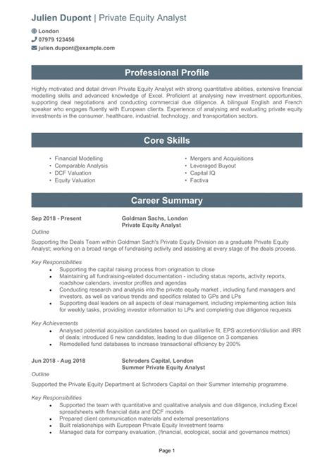 Private Equity CV Example Guide Get Hired Quick