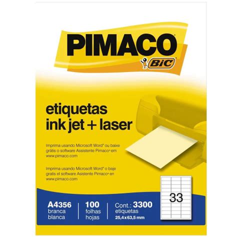 Etiqueta Adesiva Inkjet E Laser A4 254x635mm Branco A4356 100 Folhas