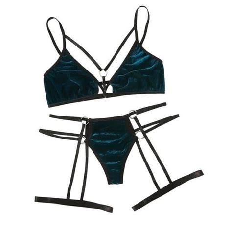 Sexy Women Velvet Bandage Lingerie Set Avec Jarreti Re Sous V Tements