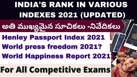 India S Ranking In Global Index 2021 Telugu Index And Ranking 2021