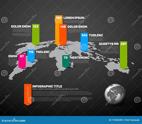 Het Donkere Infographic Malplaatje Van De Wereldkaart Vector