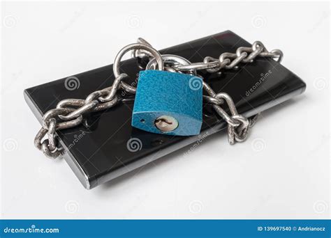 Chained Smartphone With Lock Mobile Phone Security Stock Photo