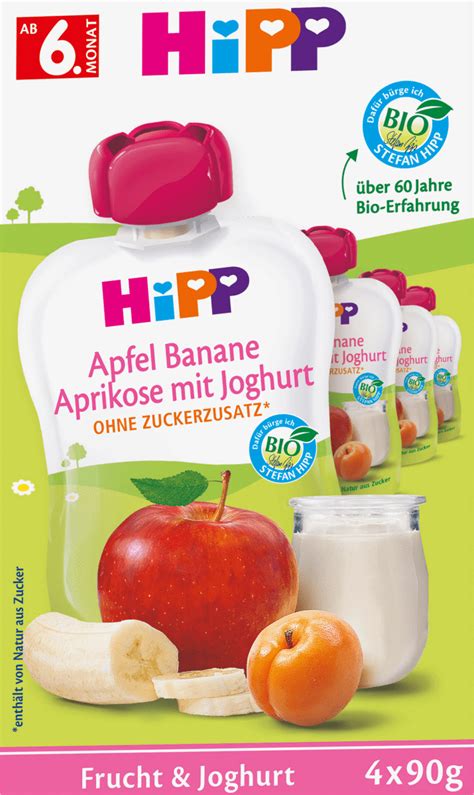 Hipp Quetschie Apfel Banane Aprikose Mit Joghurt Ab 6 Monat 4x90 G