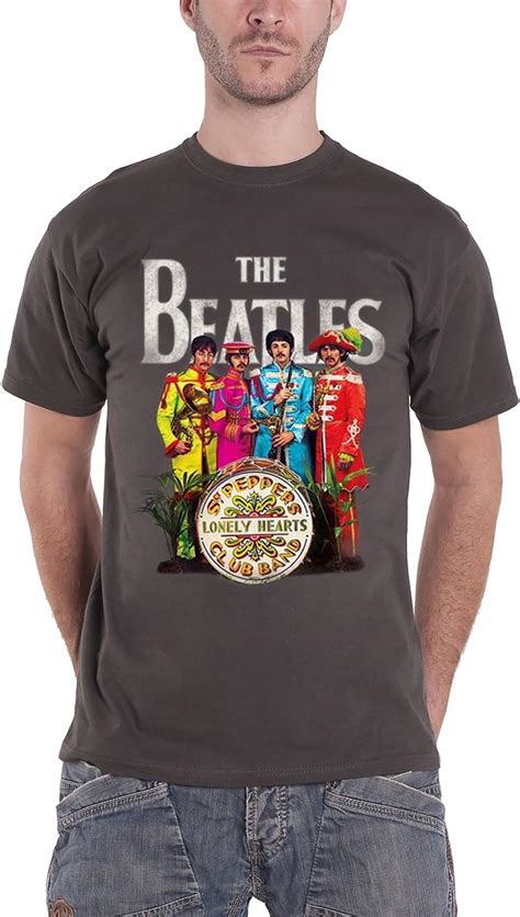 The Beatles T Shirt Sgt Pepper Lonely Hearts Band Logo Official Mens Grey Clothing