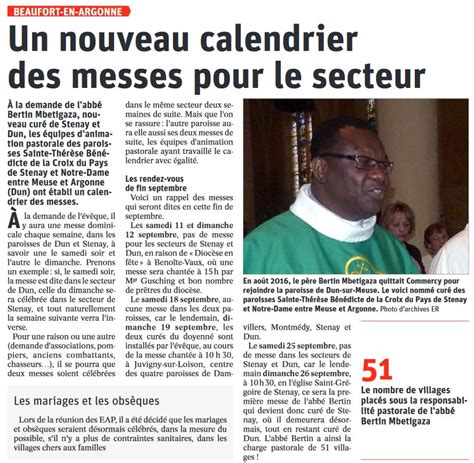 Nouveau Calendrier Des Messes Pour Le Secteur