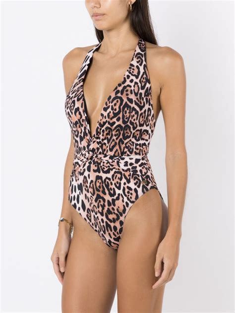 Brigitte Leopard Print One Piece Swimsuit In Brown Modesens