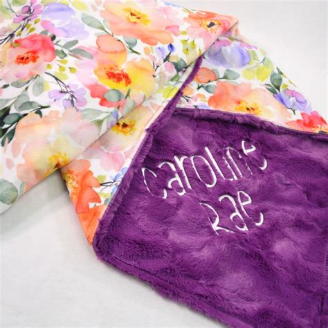 Watercolor Floral Minky Baby Blanket Personalized Floral Minky Blanket