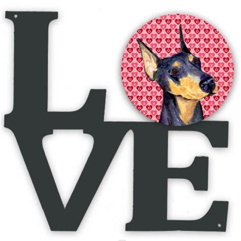 Doberman Hearts Love And Valentines Day Portrait Metal Wall Artwork