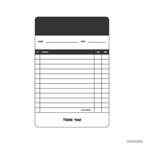 Waitress Order Pad Template Printable