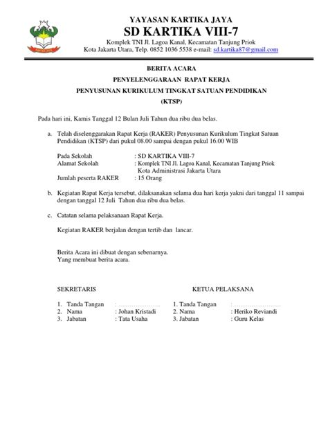 Contoh Berita Acara Rapat Komite Sekolah Contoh Si