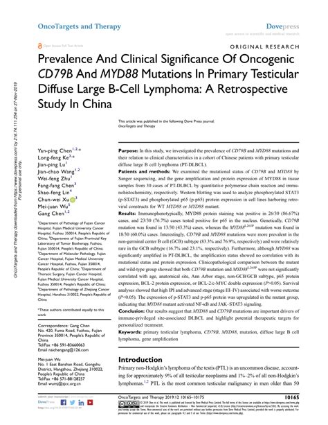 Pdf Prevalence And Clinical Significance Of Oncogenic Cd79b And Myd88