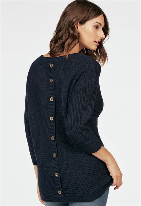 Button Back Sweater in Navy - Get great deals at JustFab