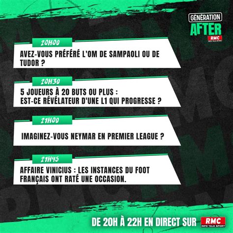 After Foot RMC on Twitter Salut à tous Le menu de Génération