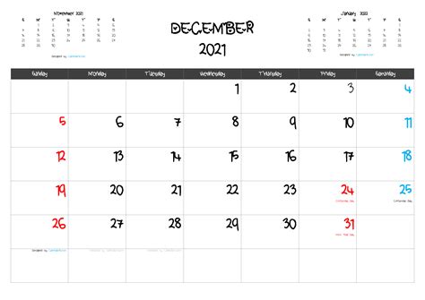 Free Printable December 2021 Calendar With Holidays Artofit