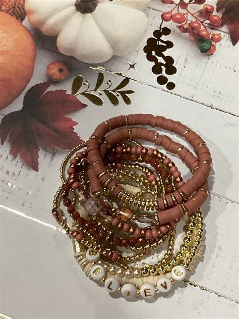 Terracotta Bracelet Stack Goldstone Bracelet Heishi Bead Bracelet