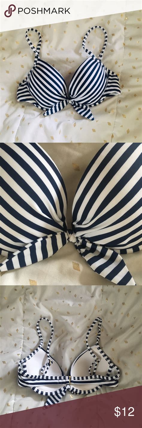 Xhilaration Navy White Striped Bikini Top Med Navy And White