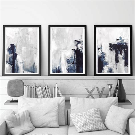 Grey Abstract Wall Art Set Of 3 Prints Modern Abstract Art Etsy