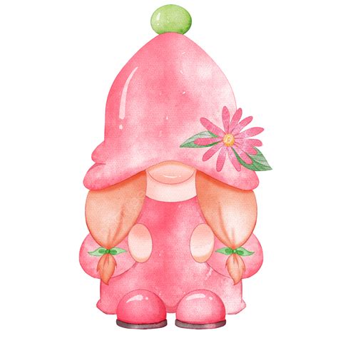 Spring Gnome Png Image Spring Gnome Girl Watercolor Style Pink Spring