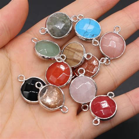 Trendy Natural Gem Stone Faceted Pendant Round Rose Quartzs Agates