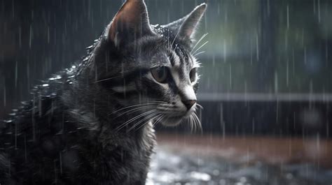 Lindo Gato Bajo La Lluvia En La Calle En Un D A Lluvioso Retrato De