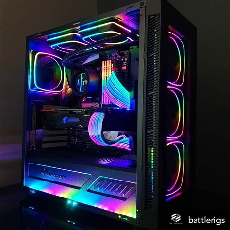 The Inside Of A Computer Case With Colorful Lights