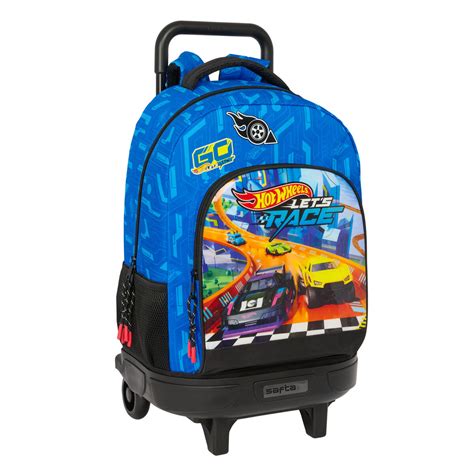 Torba szkolna z kółkami Hot Wheels Let s race Niebieski Czarny 33 x 45 x 22 cm Inna marka