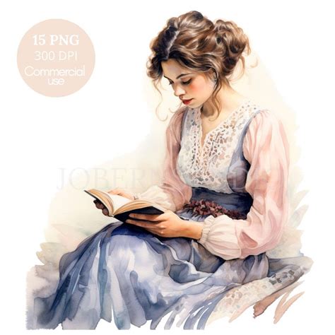 Victorian Woman Reading Book Clipart Png Bundle High Quality