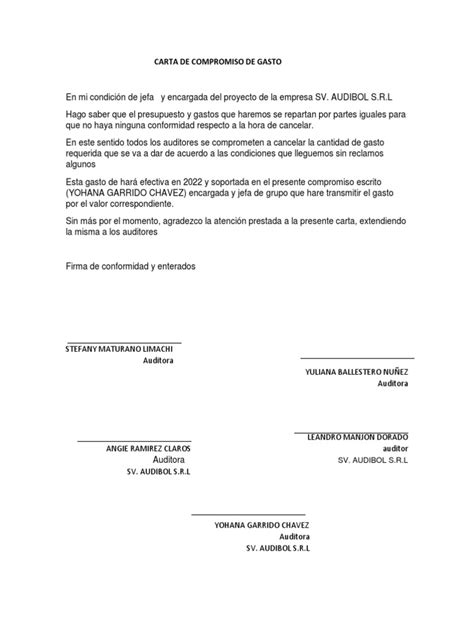 Carta De Compromiso De Gasto Pdf Pdf