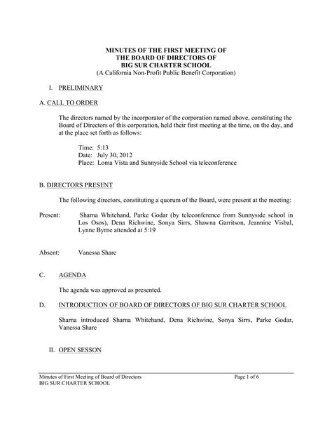 Board Of Directors Meeting Minutes Template Parahyena