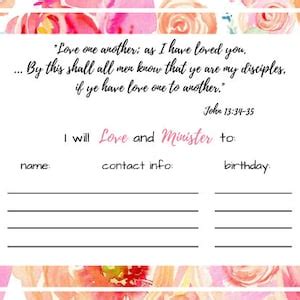 Ministering Assignment Cards Lds Relief Society Printable Floral Etsy