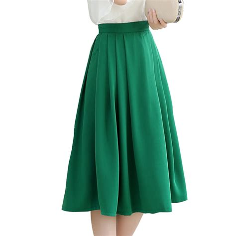 2015 Summer New Women Pleated High Waist Chiffon Skirts Womens Green