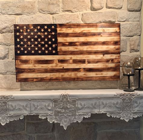 Rustic Burnt Wood American Flag Etsy