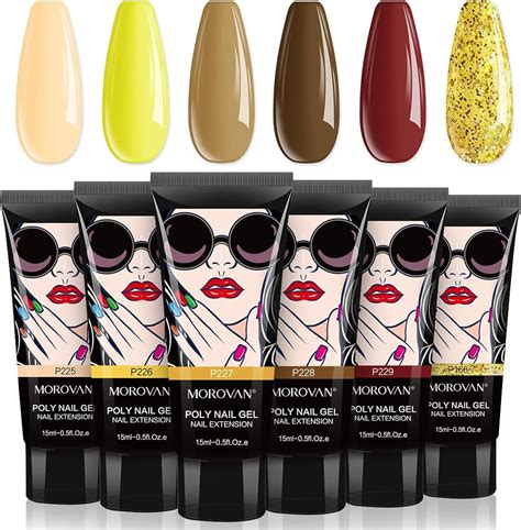 Morovan Kit de uñas de gel con polvo acrílico de 6 colores de colores