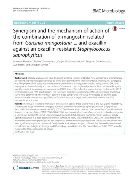 (PDF) Synergism and the mechanism of action of the combination of α ...