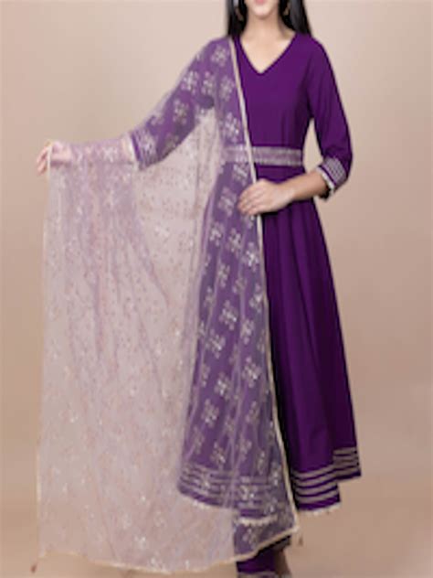 Buy Here Now Purple Gold Toned Ethnic Motifs Embroidered Gotta Patti