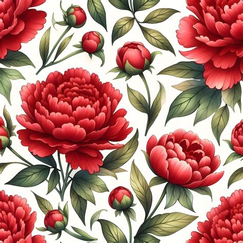 Premium Photo Seamless Pattern With Peony Flowers And Leaves