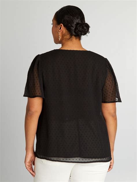 Blusa De Gasa De Plumeti Negro Kiabi