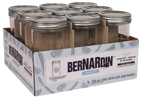 Bernardin 9 X 750ml Wide Mouth Glass Mason Jars With Snap Lids Canadian Tire