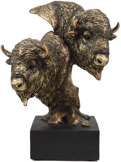 Ebros T 9 Tall Wild Bison And Calf Head Bust Figurine With Black