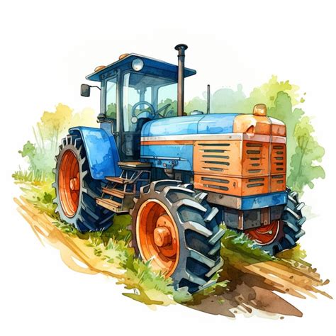 Premium AI Image There Is A Blue Tractor With Orange Wheels Parked On