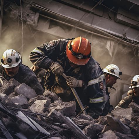 Premium Photo | Rescue workers in the ruins of house