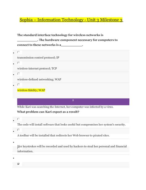 Sophia Information Technology Unit Milestone Correct