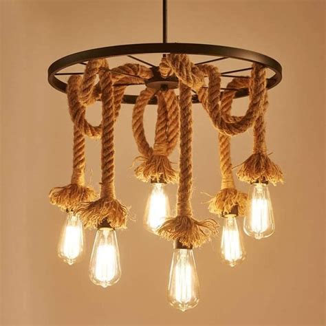 Idegu Lustre Suspension En Corde De Chanvre E Lampe Suspension