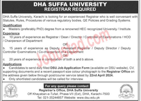 New Dha Suffa University Jobs In Karachi April Advertisement