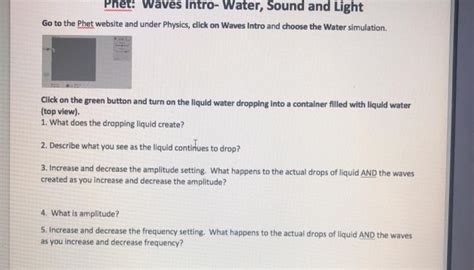 (Solved) - Phet: Waves Intro-Water, Sound And Light Go To The Phet ...