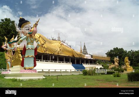 Lying Buddha In A Newly Built Temple Complex In Thailand Stock Photo