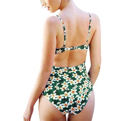 Floral Siamese Bikini Green Swimsuit Sexy Lady Bandage Simple Fresh