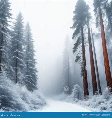 Towering Redwood Trees In A Misty Forest Isolated On A Transparent