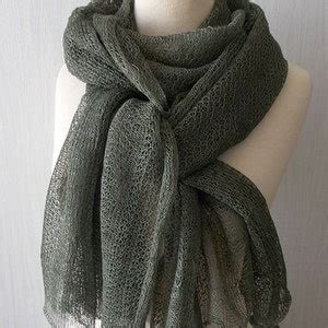 Linen Scarf Knit Shawl Natural Summer Wrap In Khaki Green Etsy