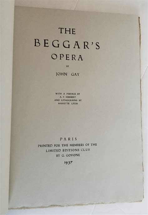 THE BEGGAR S OPERA By GAY John VG Hardcover 1937 Limited Edition Signed By Illustrator S